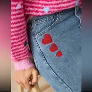 Heart Embroidered Blue Jeans- from paris.  New !! Size medium